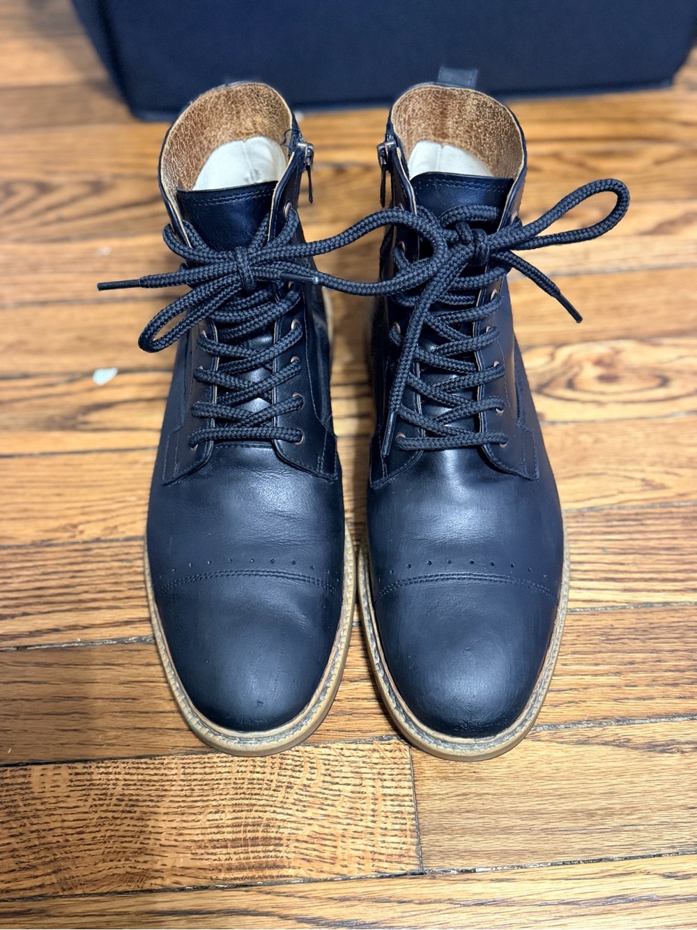 Timberland Men’s Black Leather Cap Toe Lace Up Side Zip Ankle Boots Sz 8